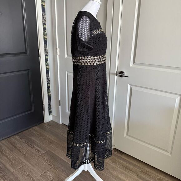Maje Rome Black Lace Overlay A-line Midi Dress Size L - Picture 3 of 9